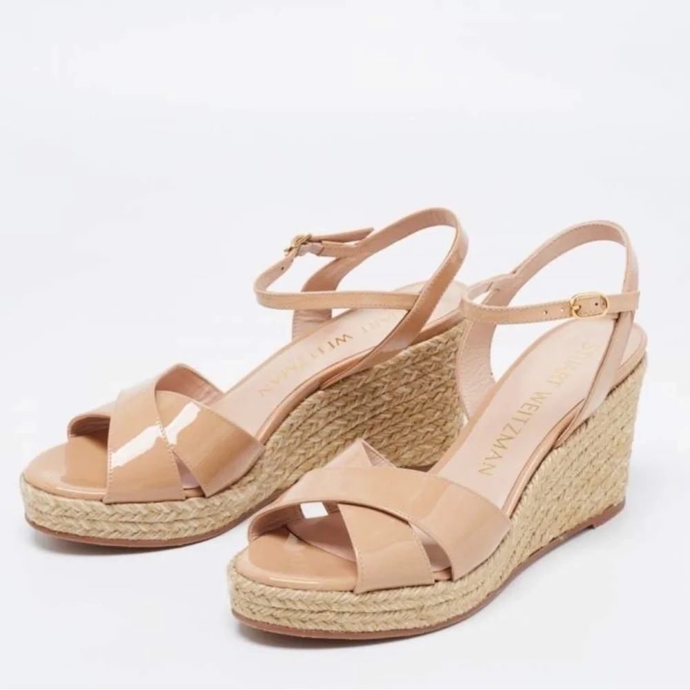 NEW Stuart Weitzman Rosemarie Nude Wedge Sandals Size 9